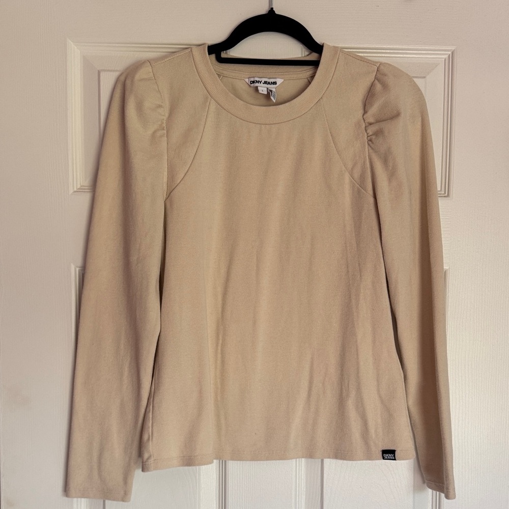 DKNY Women's Beige Long Sleeve Ribbed Sweater